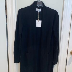 Belle France 100% cashmere black open long cardigan Sz S NWT